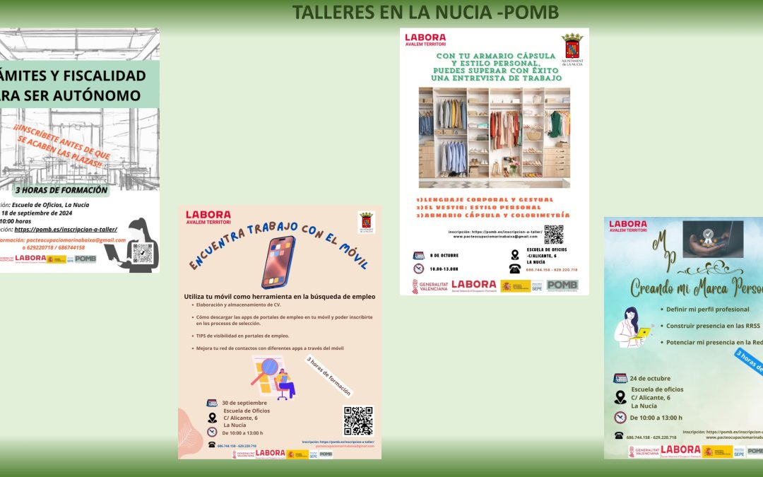 La Nucía oferta 4 Cursos Formativos gratuitos para mejorar la Empleabilidad