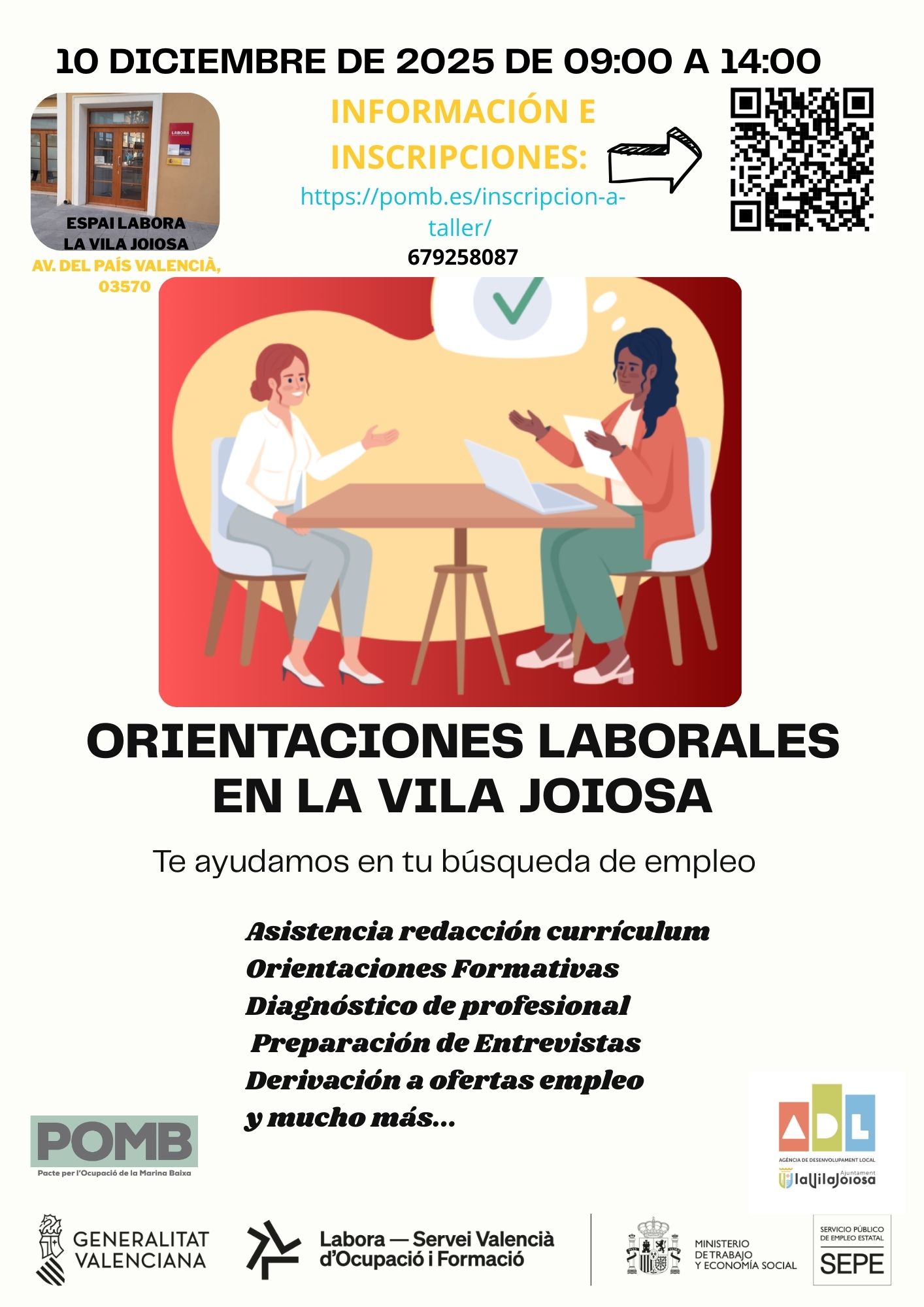 Orientaciones Laborales en La Vila Joiosa el miércoles 10 de diciembre