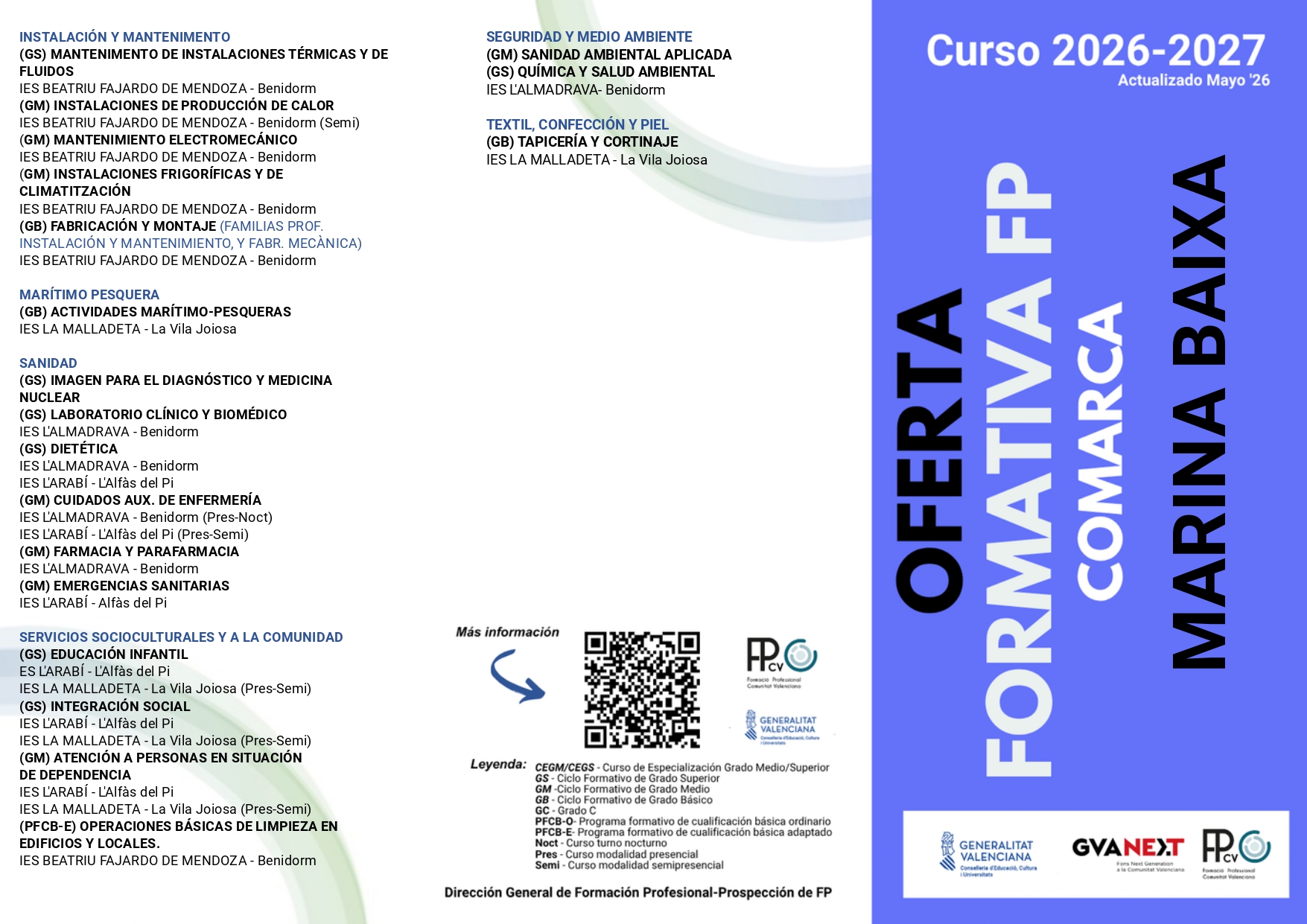 La Marina Baixa presenta su amplia oferta de Formación Profesional para el curso 2026-2027