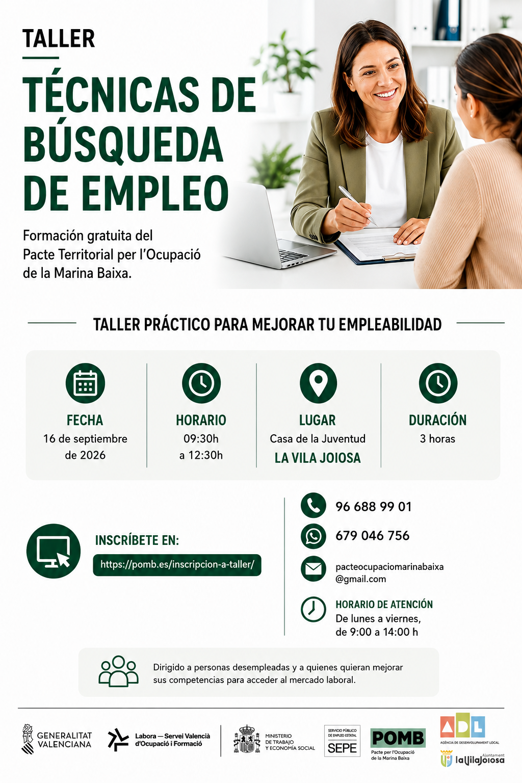 El POMB organiza dos talleres de Técnicas de Búsqueda de Empleo en La Vila Joiosa y Altea