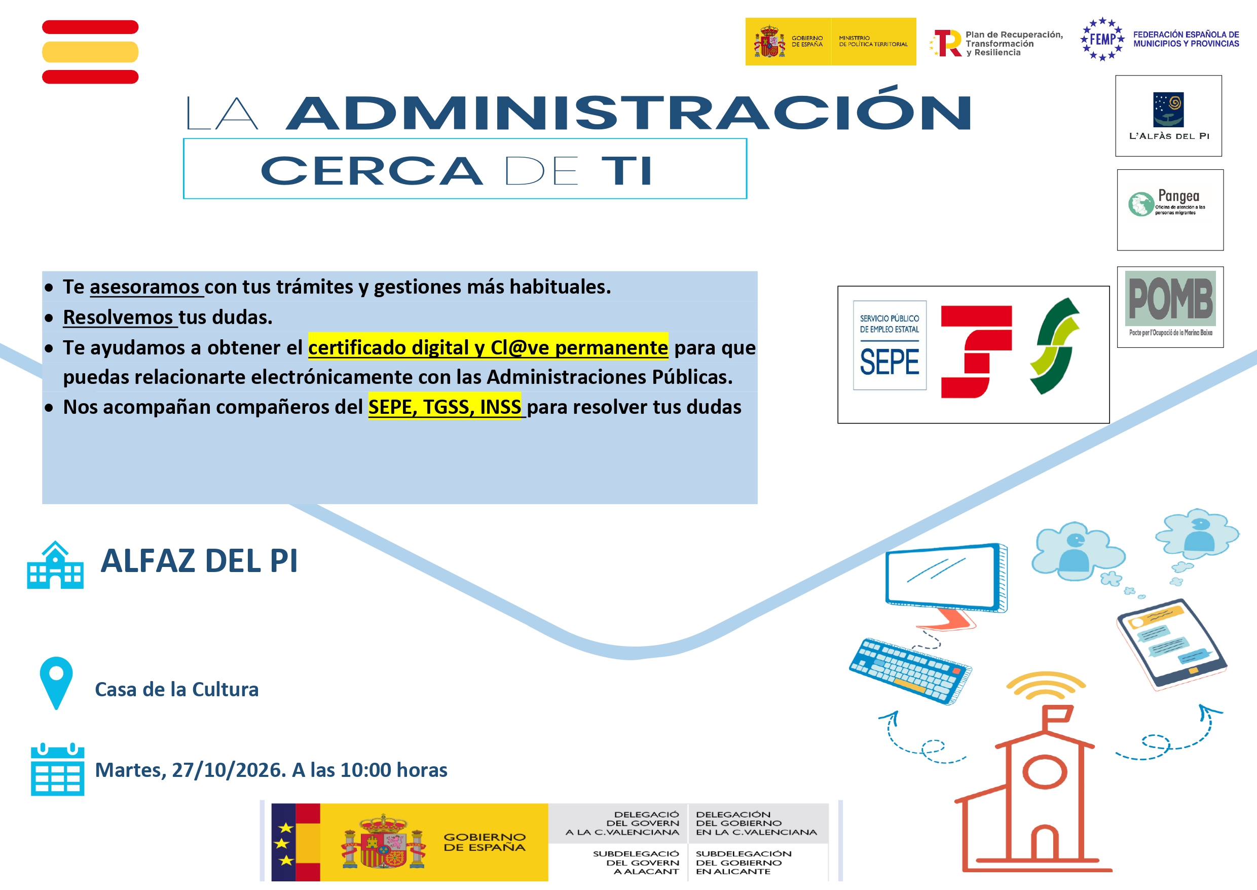 L’Alfàs del Pi acogerá la sesión informativa «La Administración cerca de ti» impulsada por el POMB