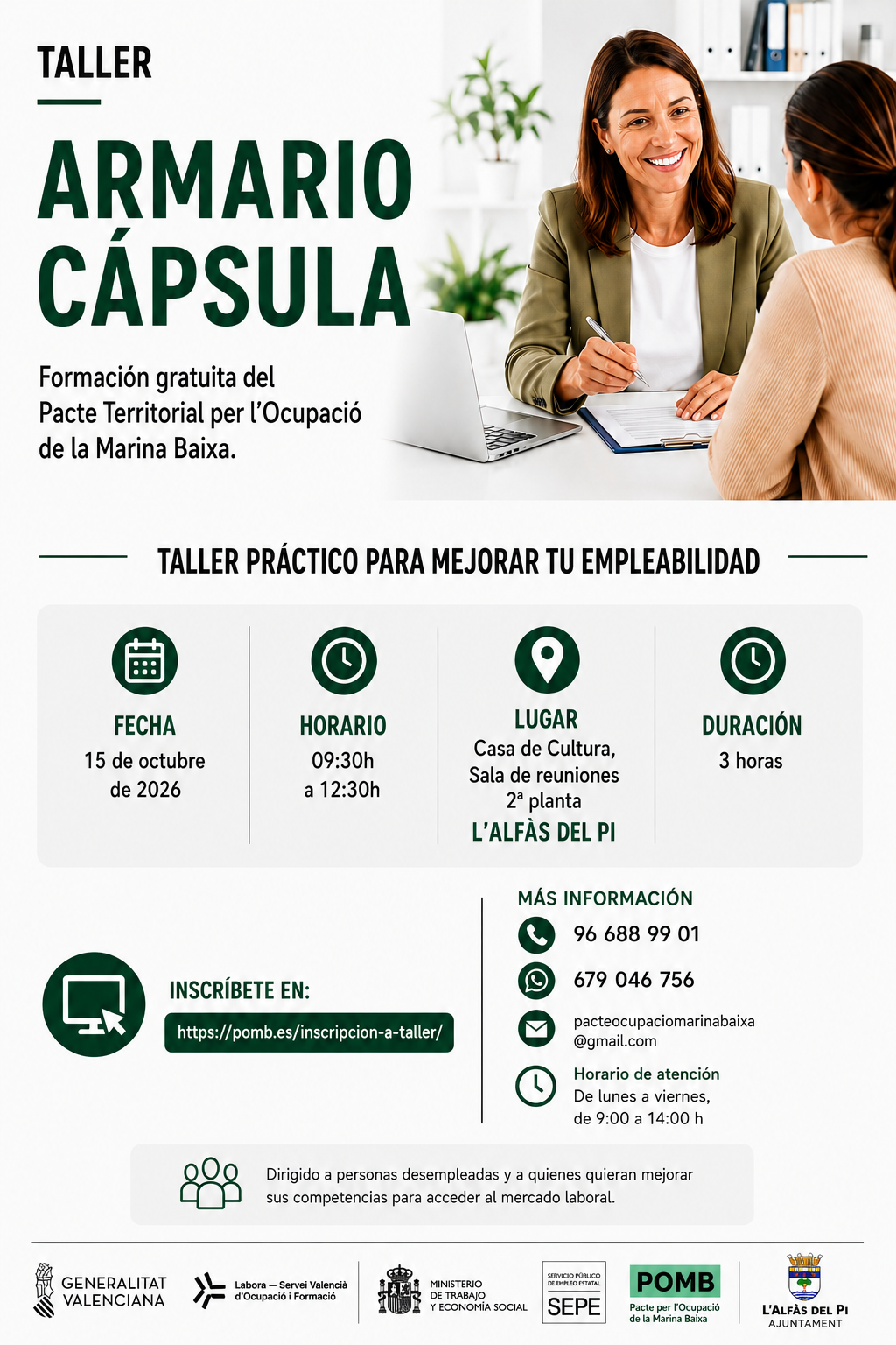 El POMB lleva a L’Alfàs del Pi su taller práctico de «Armario Cápsula» para reforzar la empleabilidad