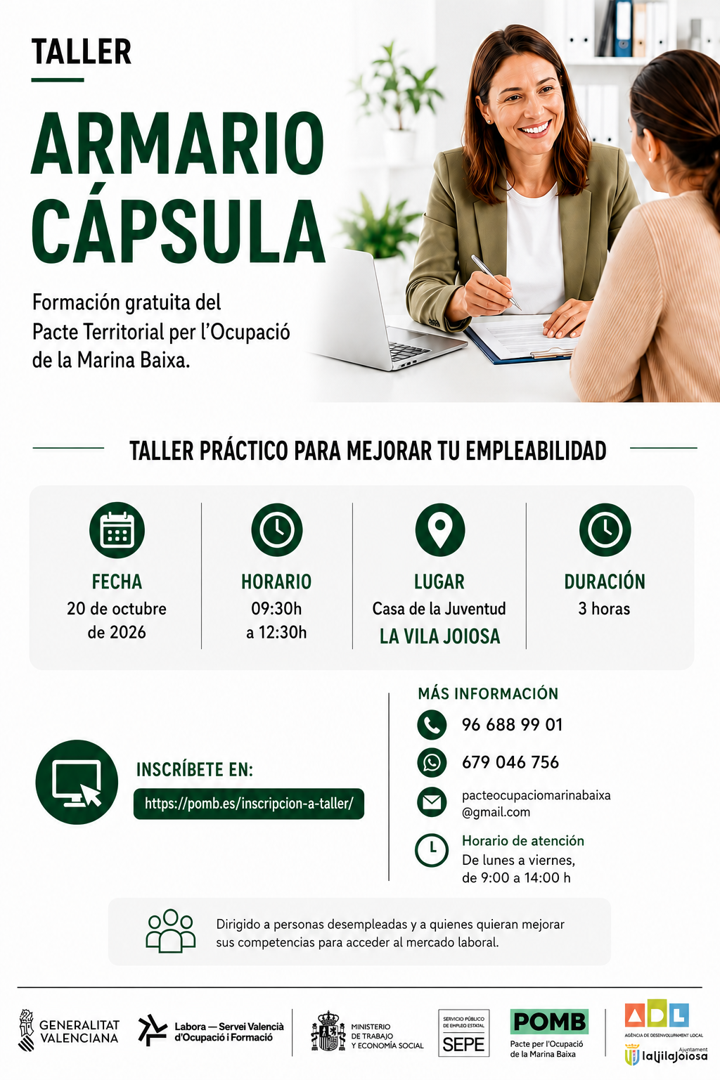 El POMB traslada a La Vila Joiosa el taller práctico «Armario Cápsula» orientado a impulsar la búsqueda de empleo