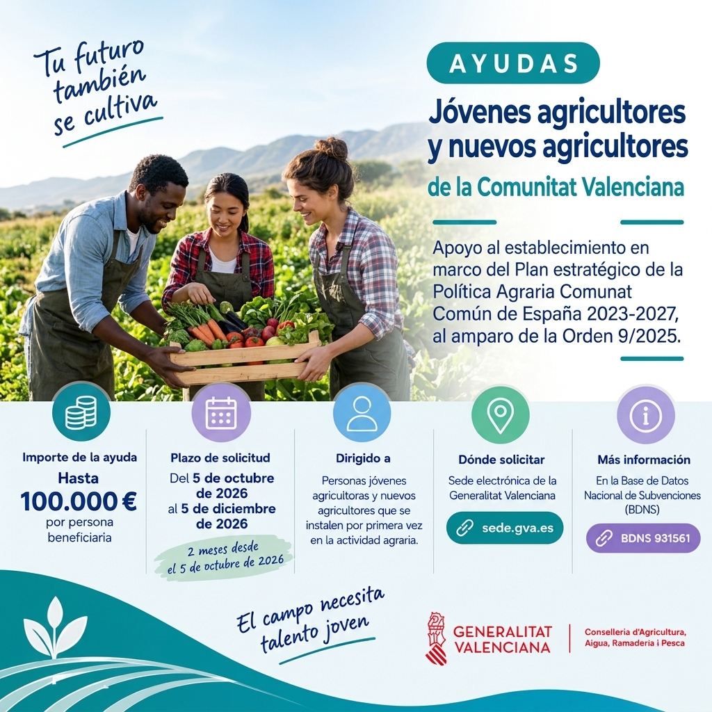 La Generalitat convoca ayudas para facilitar la incorporación de jóvenes y nuevos agricultores en la Comunitat Valenciana