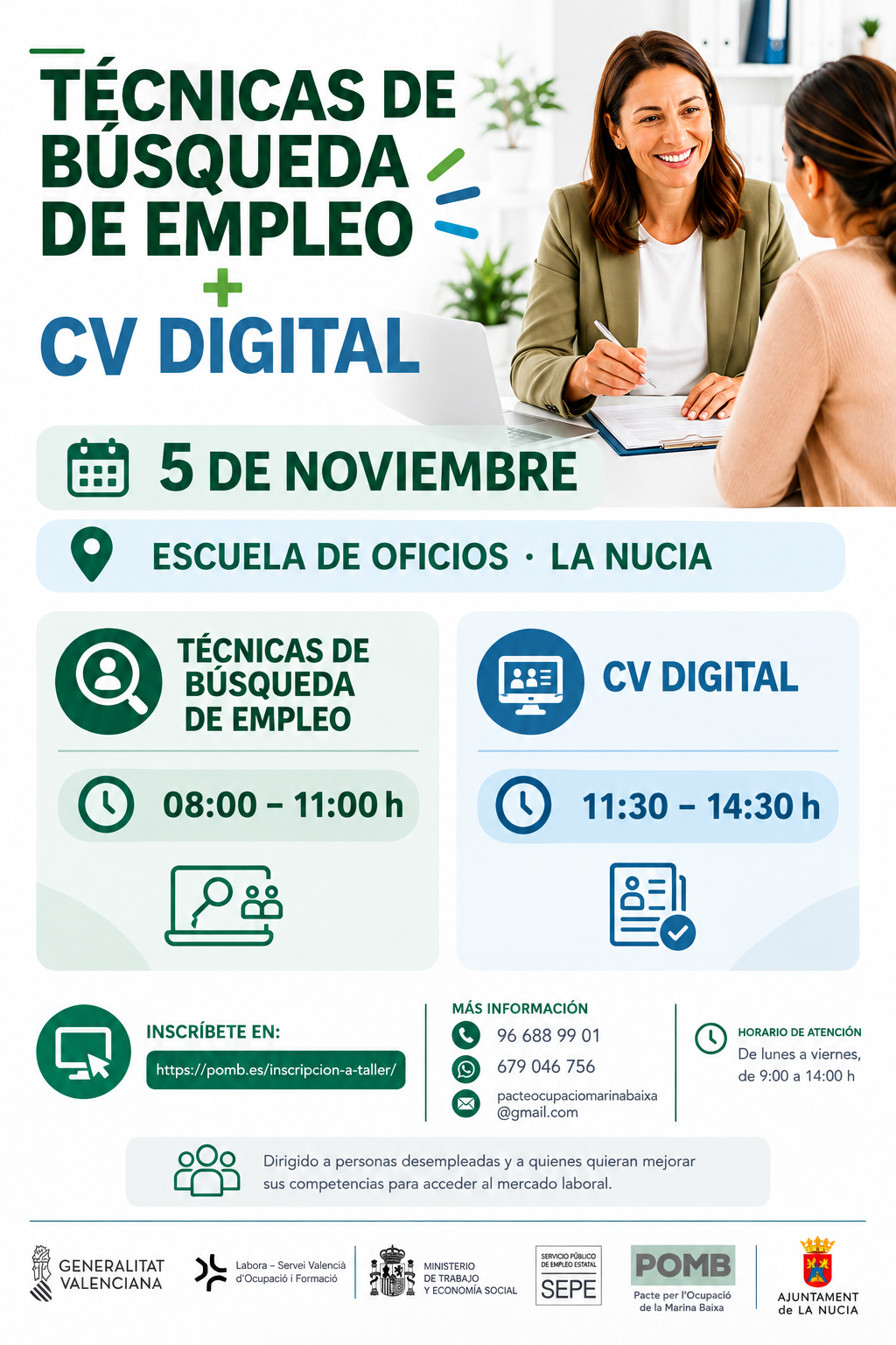 El POMB organiza dos talleres de búsqueda de empleo y CV digital en La Nucía