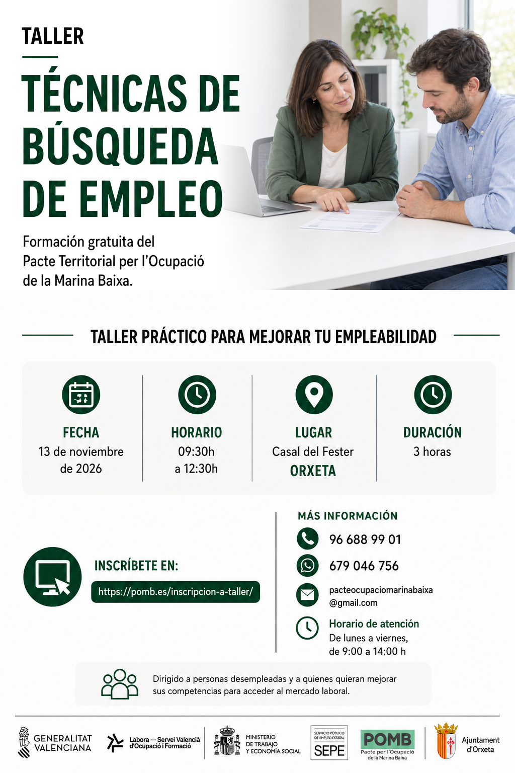 El POMB organiza en Orxeta un taller gratuito de Técnicas de Búsqueda de Empleo para mejorar la empleabilidad