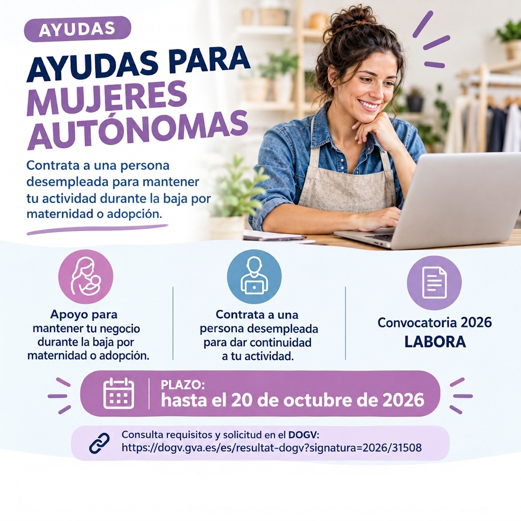 LABORA convoca ayudas de hasta 4.000 euros para apoyar a las mujeres autónomas durante la maternidad o la adopción