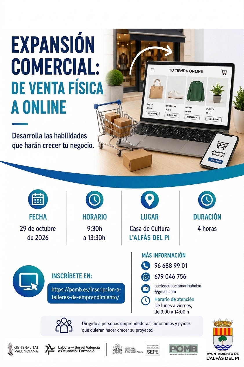 El POMB organiza en l’Alfàs del Pi el taller «Expansión Comercial: De Venta Física a Online» para impulsar el comercio local