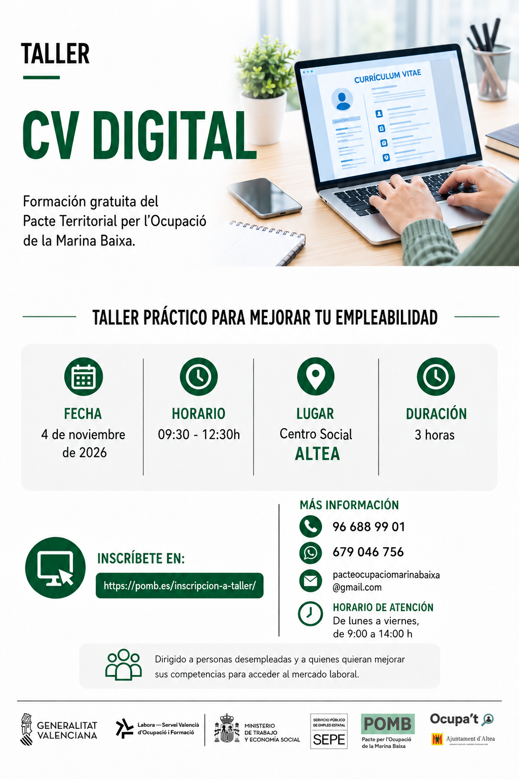 El POMB organiza un taller práctico de CV digital en Altea para mejorar la empleabilidad